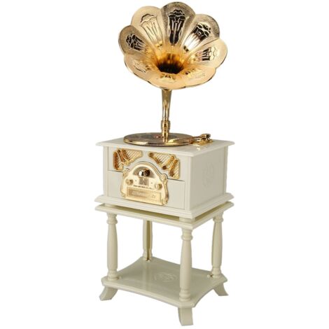 Boîte à musique phonographe avec compartiment à bijoux, disque rotatif aux couleurs vives, décoration rétro pour table (1/5)