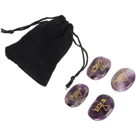 Pierres de Reiki Gravées Triangle Terre Air Feu Eau - 4 Éléments Polis en Améthyste pour Soins Cristaux (1/5)