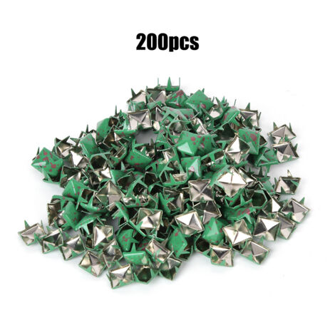 200 Rivets Carrés Métalliques 9mm pour Décorations DIY Chaussures Sacs Verts à Points Rouges (1/5)