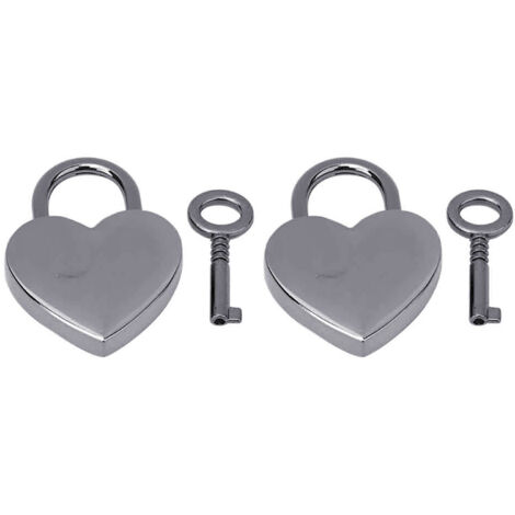 2 Serrures Cadenas Vintage en Forme de Cœur avec Clés, 30x39mm, Noir - Fournitures Créatives et Déco Maison (1/5)