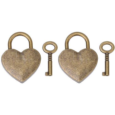2 Serrures à Cœur Vintage en Métal avec Clés, 30x39mm, Bronze - Fournitures pour Artisanat et Décoration Maison (1/5)