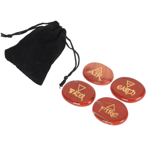 Pierres runiques polies gravées des 4 éléments (terre, air, feu, eau) - Crystals de guérison Reiki en pierres rouges naturelles (1/5)