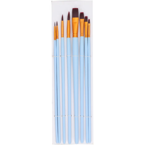 Ensemble de 8 Pinceaux de Peinture avec Poils Doux pour Aquarelle, Huile et Acrylique - Têtes Variées et Manche Bleu (1/5)