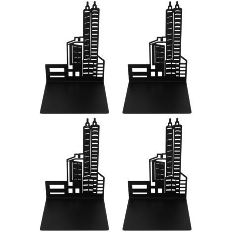 4 pièces Serre-livres Style Architectural Classique Noir Robustes avec 4 Patins Antidérapants pour Livres CD DVD (1/5)