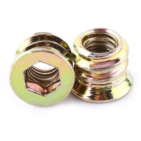 Écrou à Insert Bois en Acier au Carbone Zingué, à Entraînement Hexagonal pour Meubles (M6x10mm)