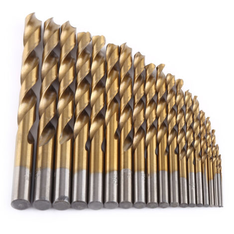 Ensemble de 19 Forets Hélicoïdaux HSS Revêtus Titane 1-10mm à Queue Cylindrique (1/5)