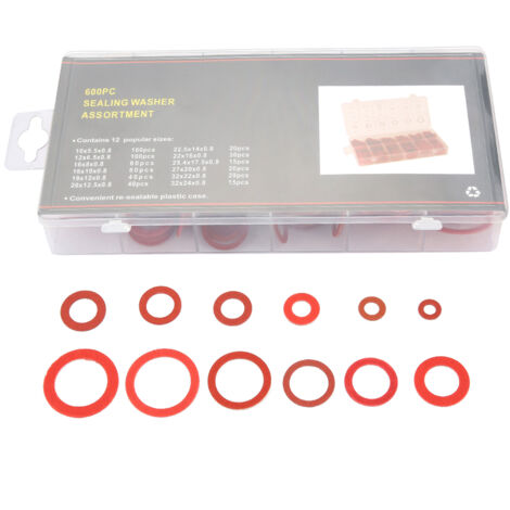 Kit de 600 rondelles plates en fibre de papier acier rouge, 12 tailles assorties avec boîte pour isolation (1/5)