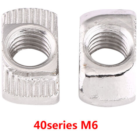 Écrou à tête marteau en acier au carbone nickelé pour profilés aluminium, fente en T, dimensions EU40 M619.58, fixation robuste. (1/2)