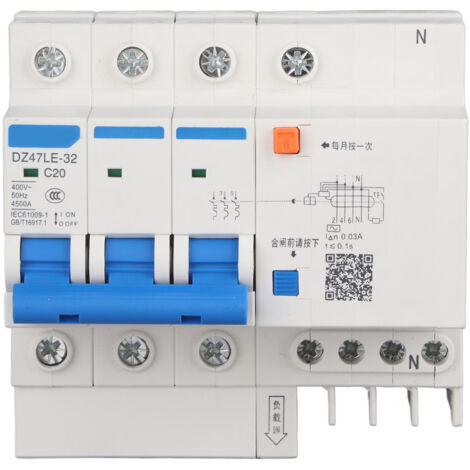 Disjoncteur différentiel DZ47LE 3P+N 32A 400V protection courant de fuite 20mA (1/5)