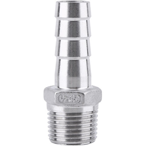 Raccord de tuyau à embout barbelé fileté mâle BSP 1/2" x 15mm en acier inoxydable 304 (1/3)