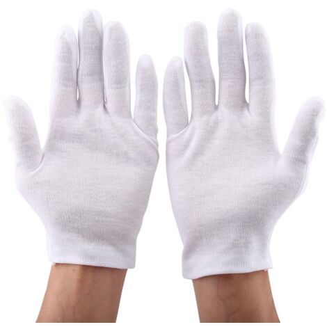 12 Paires de Gants de Travail en Coton Blanc pour la Protection en Bijouterie et Inspection de Pièces (1/5)