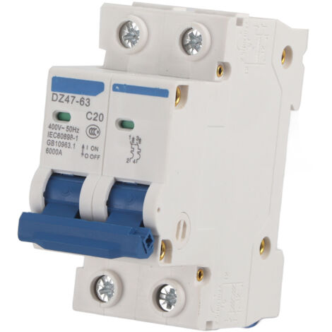 Disjoncteur Miniature 2 Pôles DZ47-63 20A 400VAC - Interrupteur de Protection (1/5)