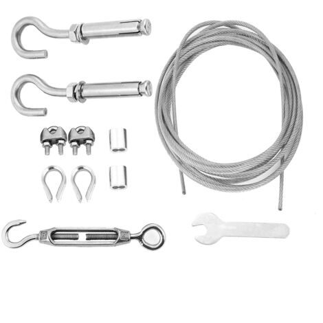 Corde à linge extérieure en acier inoxydable résistante avec tendeur et crochets (8 mètres) (1/5)