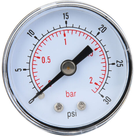 Manomètre mécanique pour air, huile, eau - Connexion arrière 1/8 BSPT - Plage 0-30 psi / 0-2 bar (1/5)