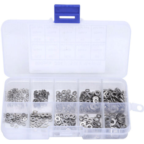 500 pièces Kit de Rondelles Plates et Joints à Ressort en Acier Inoxydable M1.6 M2 M2.5 M3 M4 (1/5)