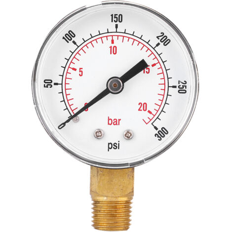 Manomètre 50mm filetage laiton 1/4 BSPT pour carburant, air, huile, gaz, eau (0-300 PSI, 0-20 bar) (1/5)