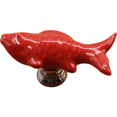 Poignée de tiroir en céramique rouge en forme de poisson pour meuble et armoire (1/2)
