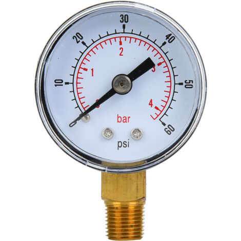 Jauge de pression mécanique 1/8 BSPT raccord bas pour air, huile, eau (0-60 psi, 0-4 bar) (1/5)