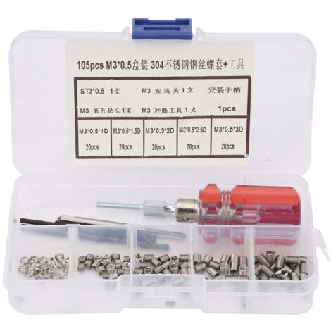Kit de Réparation de Filetage en Acier Inoxydable, 105 Pièces, Insert à Manchon Visé, Outil M30.5 (1/5)