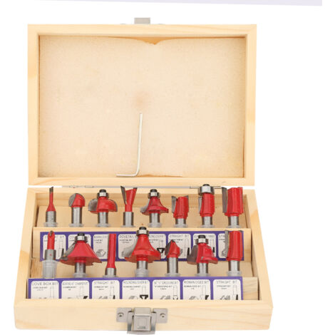 15 pièces Fraises à Bois 8mm avec Boîtier Rouge - Jeu de Fraises de Détourage pour Travail du Bois (1/5)