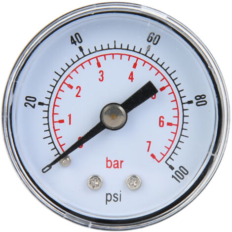 Manomètre mécanique pour air, huile et eau, raccord arrière BSPT 1/8 pouce (0-100 psi / 0-7 bar) (1/5)