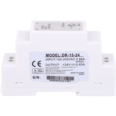 Alimentation à découpage mono sortie 15W 24V 0.63A pour rail DIN DR-15-24