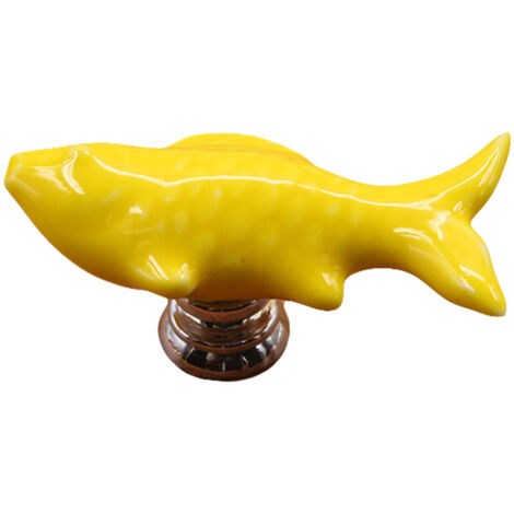 Poignée de tiroir en céramique en forme de poisson, bouton de porte décoratif pour meuble (jaune) (1/2)