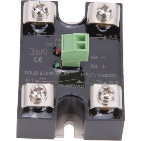 Relais à semi-conducteurs monophasé SSR 10A, commande DC 24V, sortie AC 24-480V, double canal (BERM DK10DA) (1/5)