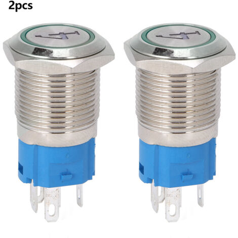 2PCS Interrupteur à Bouton Poussoir Métallique 5 Broches 16mm à Tête Plate Autoreset Lumineux Numéro 43 6V Vert (1/5)