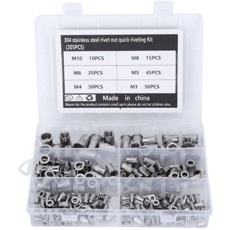205 pièces Kit Assortiment de Rivets à Expansion Rapide en Acier Inoxydable M3-M10 avec Boîte Transparente (1/5)