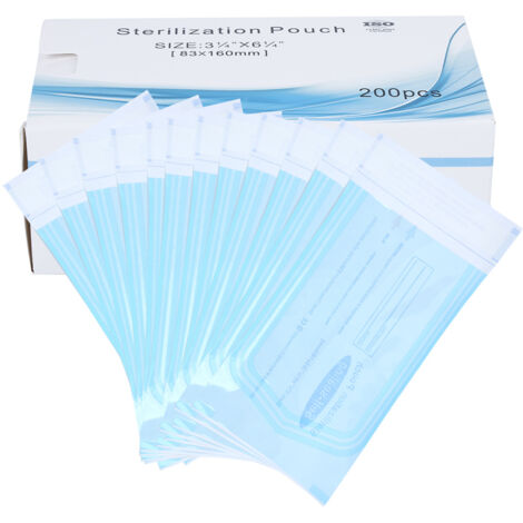 200 Sachets Autoadhésives pour Matériel Dentaire, Poches PVC Transparentes Bleues Stérilisables (83x160mm) (1/5)