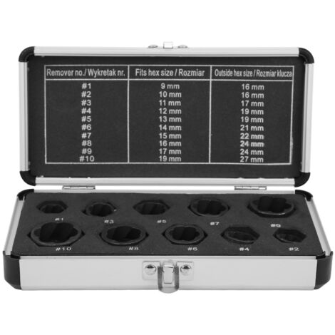 10 Pièces Extracteur de Boulons Hex en Acier Noir pour Écrous et Goujons Endommagés avec Boîtier Aluminium (1/5)