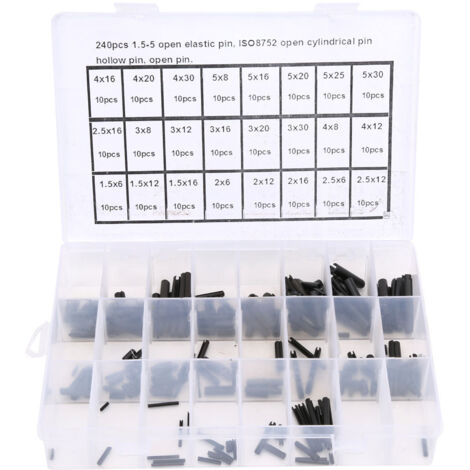 240 Pièces Goupilles Élastiques Cylindriques en Acier Carbone Creux pour Positionnement 1.5-5mm