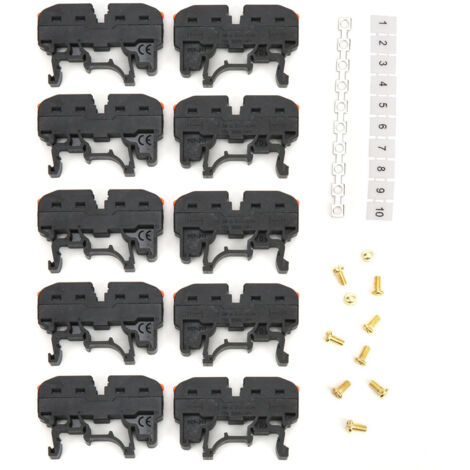 10 pièces bornier universel à rail DIN PCT-211 avec trou pour câbles 11-28 AWG, noir (1/5)