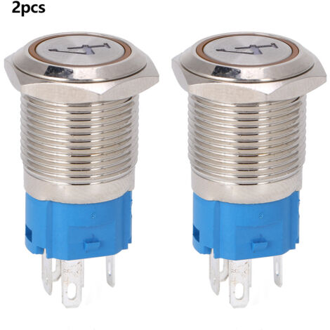 2PCS Interrupteur à Bouton Poussoir Métallique 5 Broches 16mm à Tête Plate avec Lumière Auto-Réinitialisation 4220VAC Jaune (1/5)