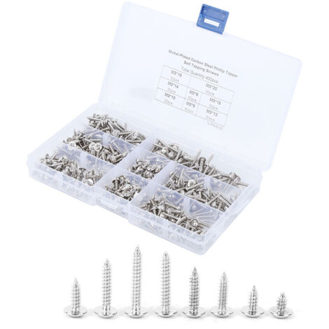 400 pièces vis autotaraudeuses en acier au carbone nickelé, jeu de vis M3 pour fixation précise (1/5)