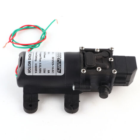 Pompe à diaphragme 12V 72W, débit 6.0L/min, pression 0.9MPa, sortie d'eau droite, pour usage domestique et professionnel. (1/5)