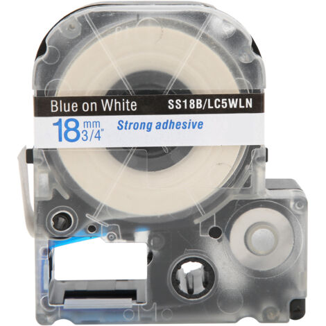 Ruban pour Étiqueteuse 18mm PET Imperméable pour Imprimante Epson/Machine KingJim, Texte Bleu sur Fond Blanc (1/5)