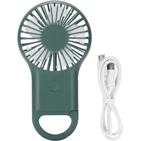 Ventilateur de poche rechargeable USB 3 vitesses, mini ventilateur portable avec mousqueton, couleur vert armée (1/5)