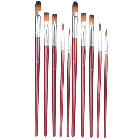 Ensemble de 10 Pinceaux d'Artiste pour Peinture à l'Huile, Acrylique, Aquarelle et Gouache - Brosses de Dessin Bordeaux