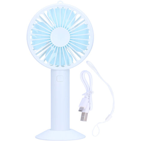 Ventilateur de Poche USB Rechargeable 4 Pales 3 Vitesses avec Support Blanc (1/5)