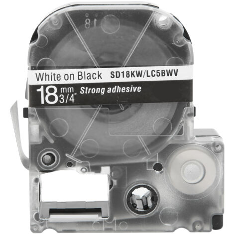 Ruban pour Étiqueteuse 18mm PET Résistant à l'Eau - Compatible Epson/KingJim - Texte Blanc sur Fond Noir (1/5)