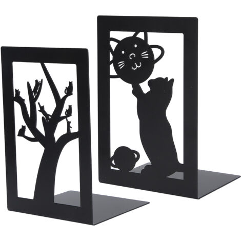 2 pièces Serre-livres Métal pour Bureau, Organisateur Étagère, Séparateur à Documents, Fournitures Artisanat (Arbre à Chat, Planète Chat) (1/5)