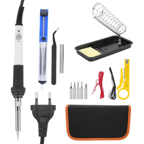 Kit de Soudure Électrique 60W 15 Pièces avec Fer à Souder à Température Réglable, Outils de Soudage Blanc Prise EU 220V (1/5)
