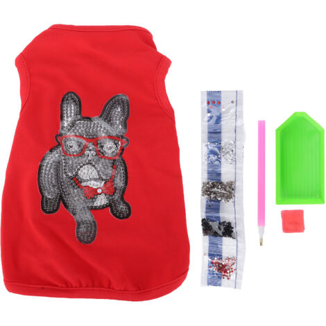 T-shirt pour chien mignon et respirant avec strass, vêtement de protection décoratif pour chiots et animaux de compagnie, motif imprimé, rouge taille M (1/5)