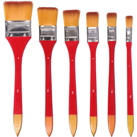 6 Pinceaux Plats Professionnels en Nylon pour Huile Capillaire et Peinture Acrylique - Rouge (1/5)