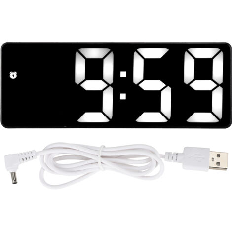 Réveil Miroir LED Rectangulaire Noir avec Horloge Numérique USB Rechargeable et Lampe Blanche