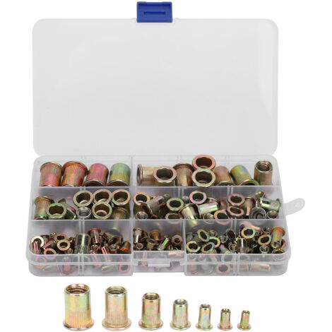 128Pcs Steel Rivet Nut ColorPlated Zinc Boxed M3/4/5/6/8/10/12 Combination Vertical Thread (1/5)