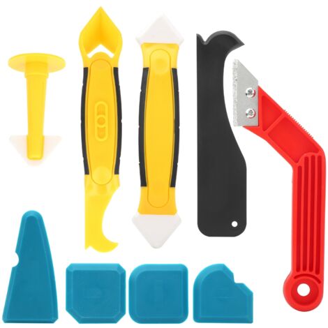 Kit de 9 outils multifonction pour lissage de mastic et silicone, spatule, grattoir et applicateur. (1/5)