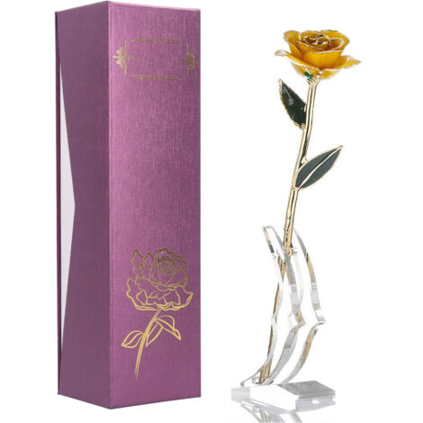 Rose dorée 24K sur socle - Cadeau Saint-Valentin romantique pour elle (1/5)